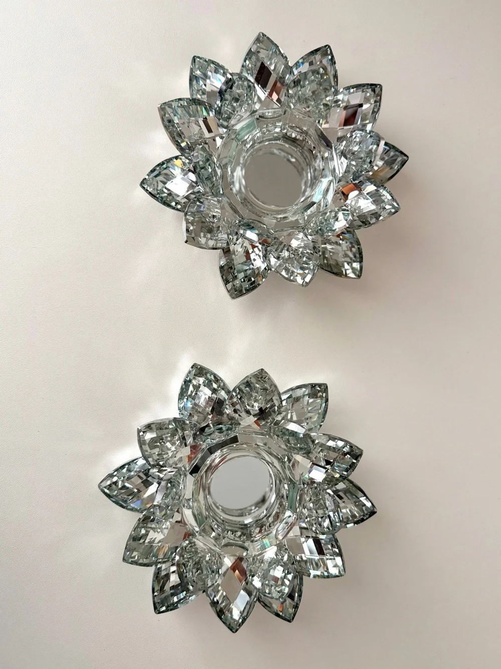 Lot of 2 Crystal Lotus Flower Tealight Candle Holder Glass Lotus Figurine Decor